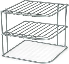 رف زاوية للمطبخ من ديكور راك منظم معدن شديد التحمل مكون 3 رفوف للتخزين وحفظ الطعام والاكواب لسطح الطاولة والدولاب مقاس 9 × 8 بوصة قطعة واحدة فضي