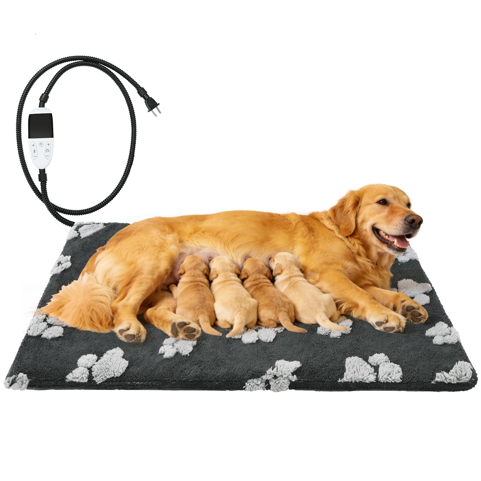 KOOLTAIL Coussin chauffant pour chien avec interrupteur intelligent amélioré, tapis chauffant pour animal domestique avec cordon anti-morsure, fonction constante, tapis de cage chauffant pour chiens