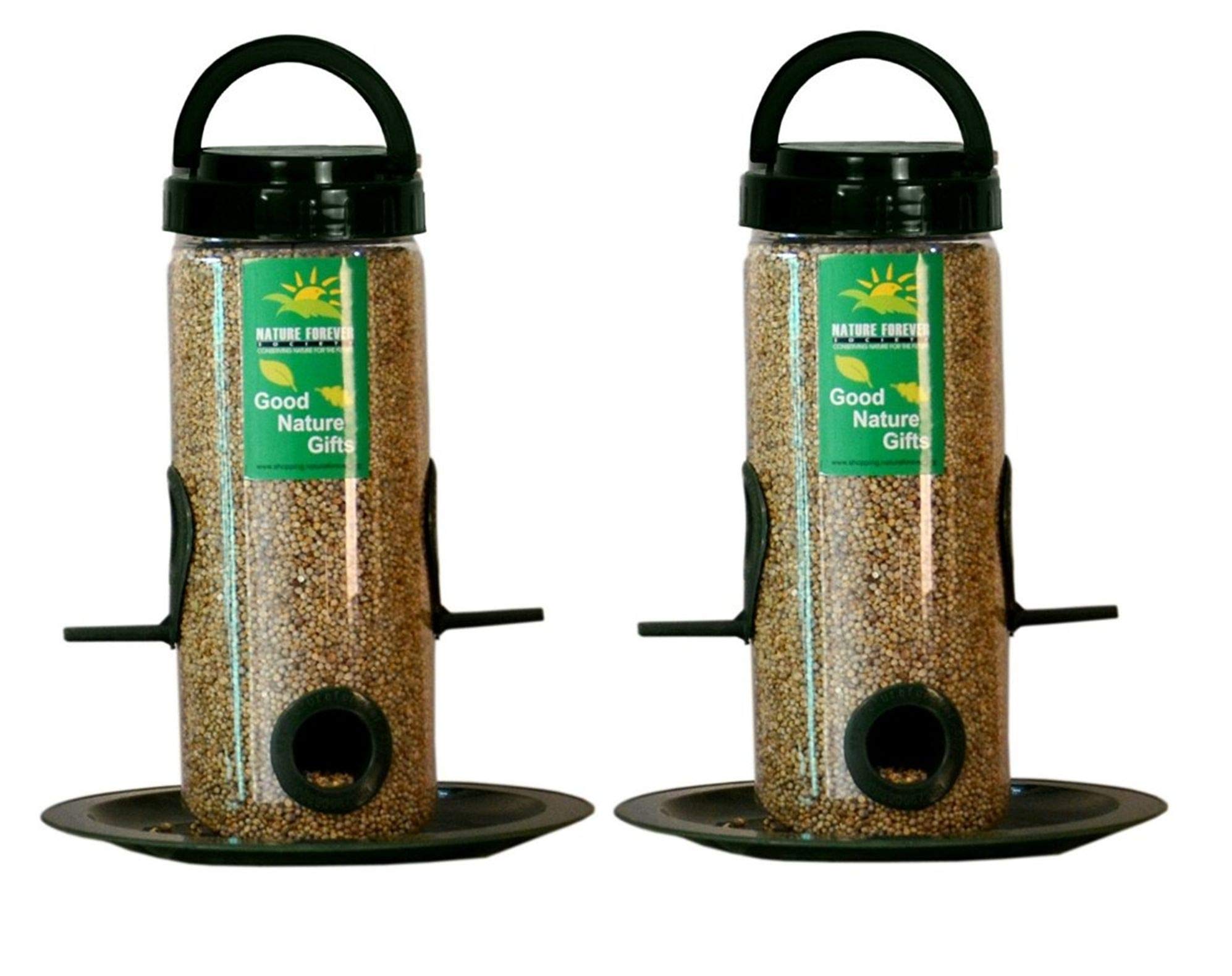 Nature Forever Bird Feeder, Transparent (2 Pieces) & Hut Wooden Feeder, Brown