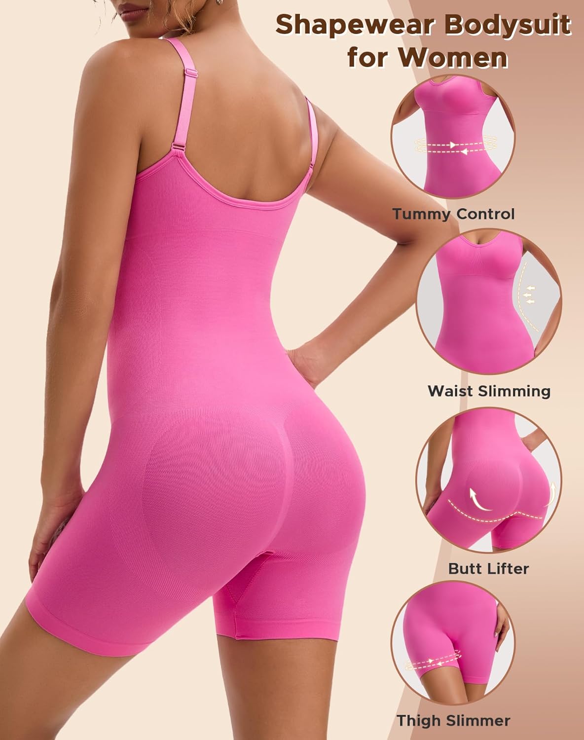 INNERSY Women's Seamless Sleeveless V-Neck Bodysuit Shapewear Tummy Control - Image 2