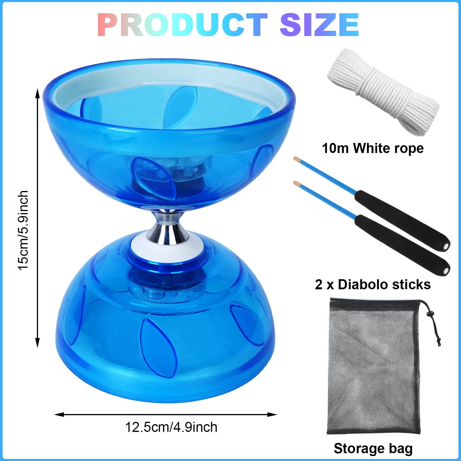 Diabolo LED con Cuscinetti a Sfera, 4,5 mm Carousel Diabolo Set Giocoleria Diabolo Luminoso al Buio Gioco a Ruota Libera per Bambini Adulti Principianti per Gli Sport all'Aria Aperta Interni
