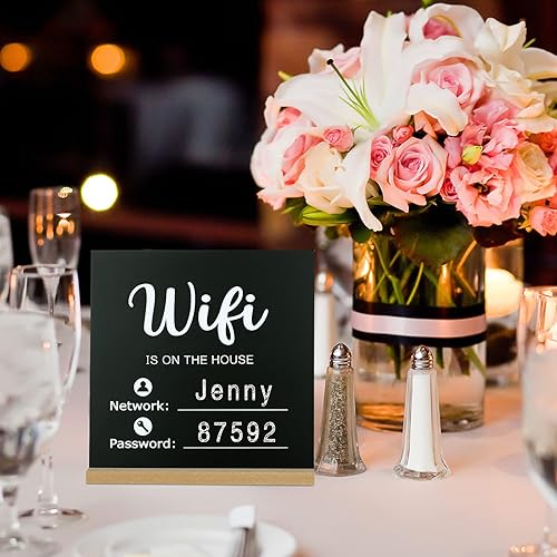 Miniatura 5 de Outus Letrero de madera con WiFi estilo pizarra de tiza con contraseña, letrero independiente, decoración de centro de mesa, letrero enmarcado de