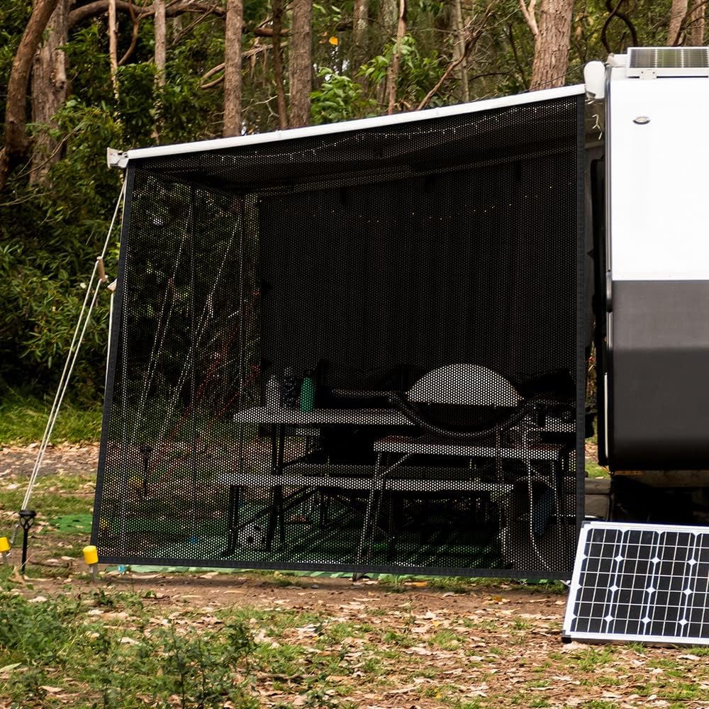 Filluck RV Awning Shade Screen with Zipper - Next Gen 7'x9' Side Shade, UV Blocker, Beige PVC Mesh, Manual Operation