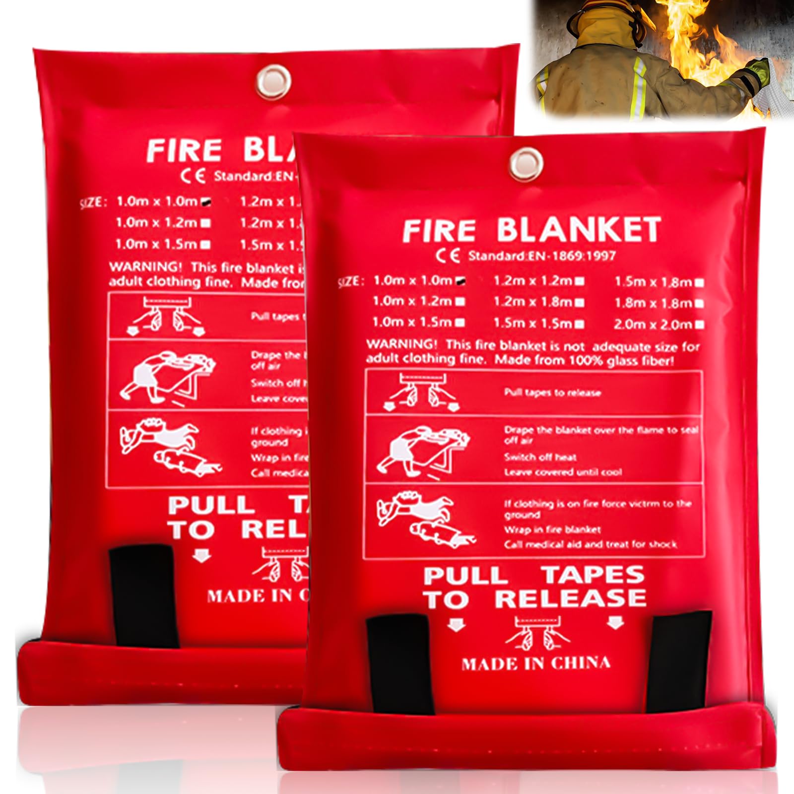 Lot de 2 couvertures anti-incendie, 120 x 120 cm, couverture anti-incendie, couverture anti-incendie, couverture anti-incendie, couverture anti-incendie, couverture anti-incendie, couverture