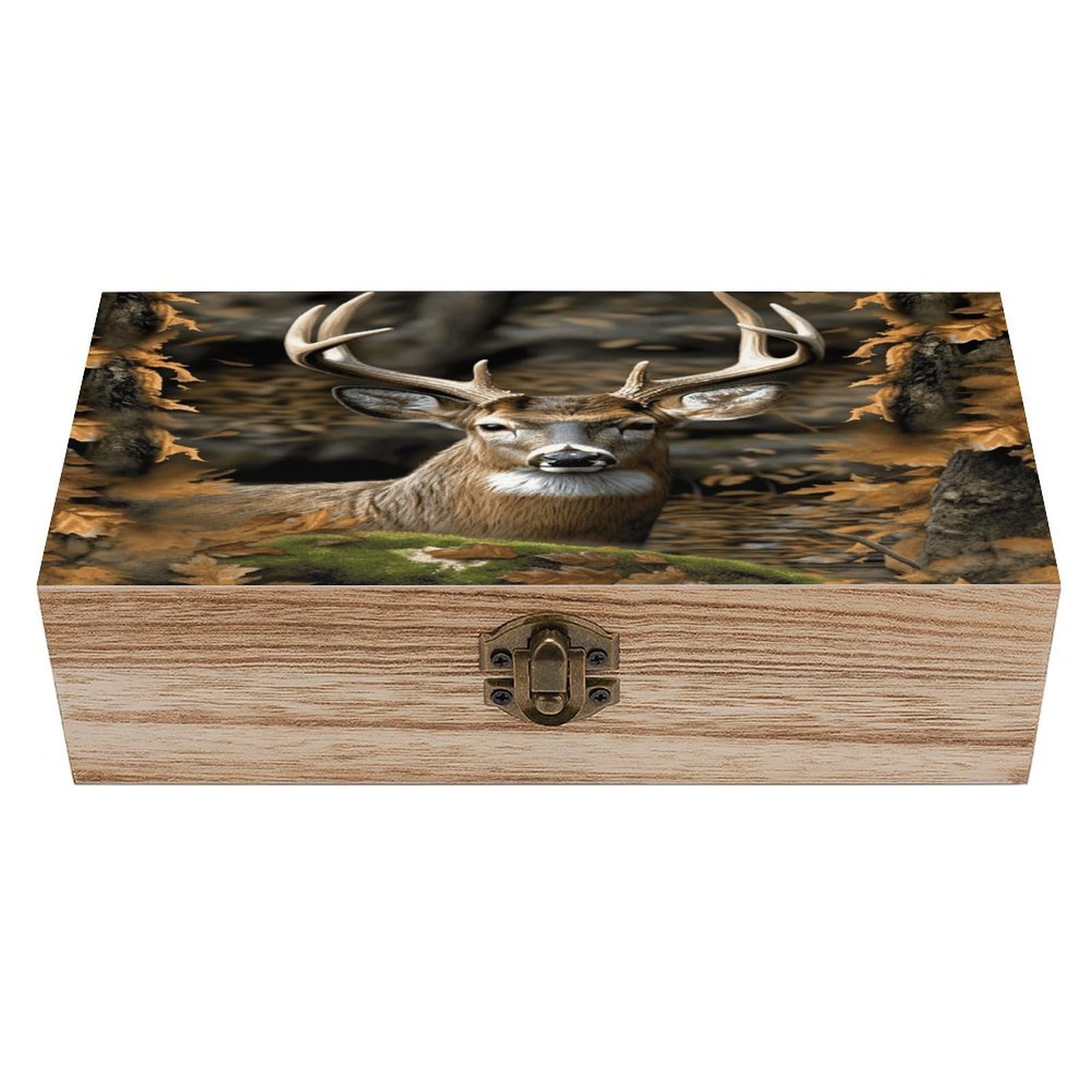 VstaDank Camouflage Deer Wooden Storage Box Wooden Keepsake Box with Hinged Lid Exquisite Solid Wood Decorative Jewelry Case Memory Box for Jewelry Photos Letters Crafts Trinkets