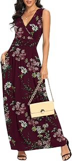 Women Sleeveless Deep V Neck Loose Plain Long Maxi Casual Dress