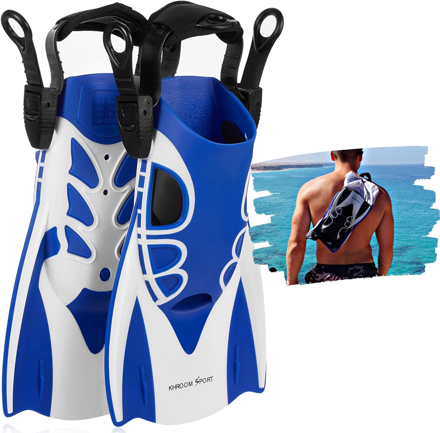Palmes De Plongée Courtes Khroom Réglables Taille 36-47 - Sac Inclus Snorkeling Natation