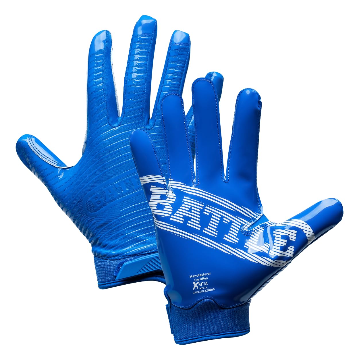 Battle Sports Doom 1.0 Wide Receiver Football Gloves, Ultra Stick Adult & Youth Gloves - Adult X-Large, Blue
