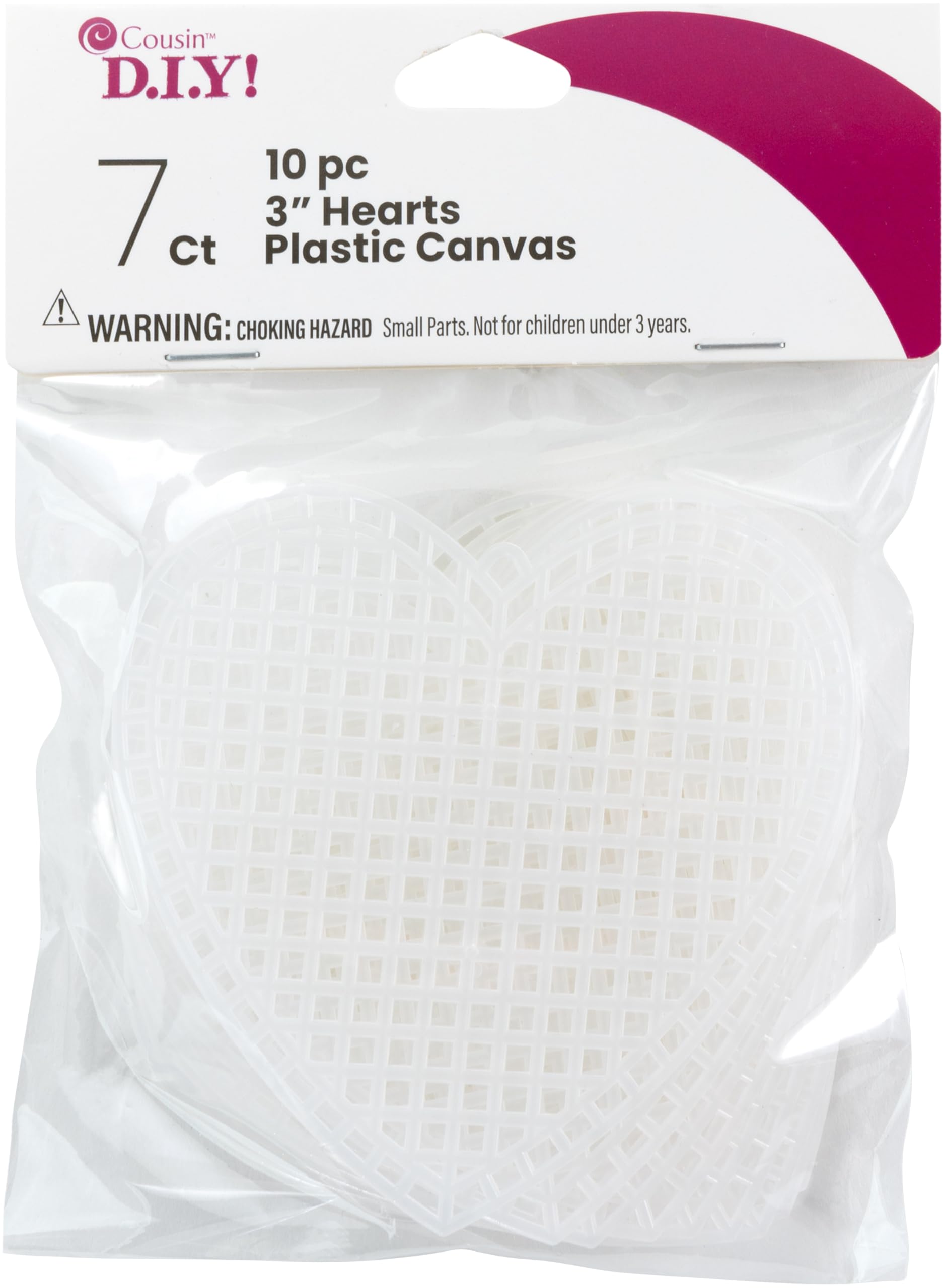 Cousin White Diy 7 Count Plastic Stitching Canvas, 3 Inch Heart Shape, 10/Pkg,