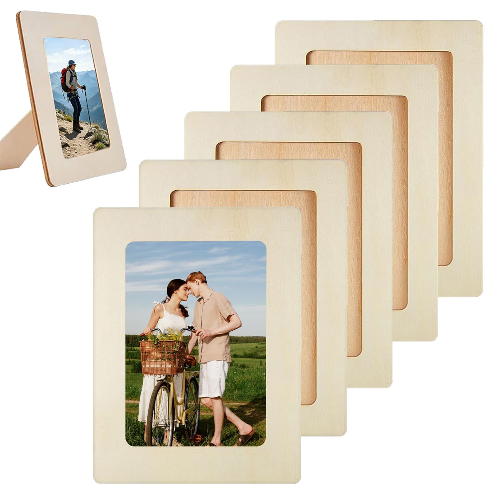 DIY Wooden Photo Frame Set, 6 Pieces Picture Frame Painting Craft Kit, Unfinished Wooden Craft Frames, Rectangular Craft Frame Set, for Table Display and DIY Crafts