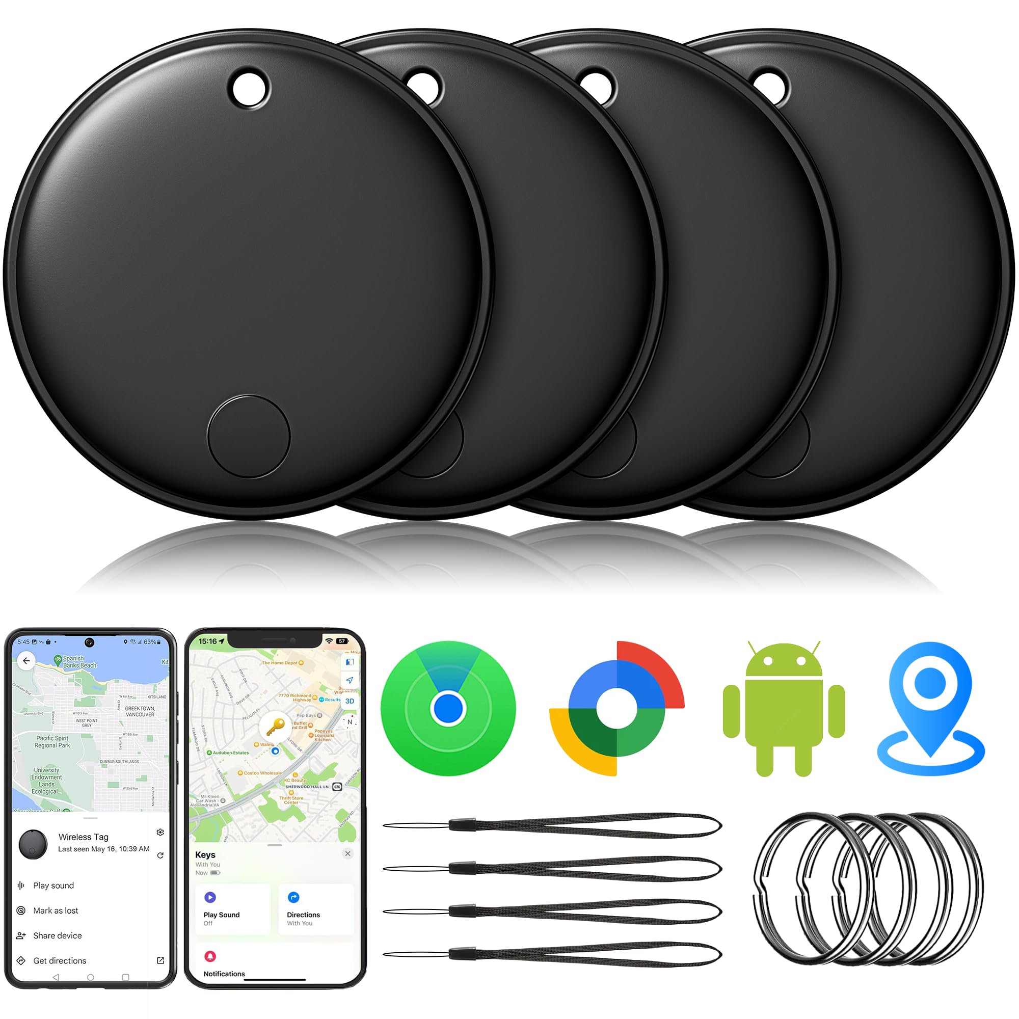 2026 Air Tracker Smart Tag für Android & iOS-4er Pack, Neu Dual-System Bluetooth Tracker kompatibel mit Apple Wo ist? & Android Google Find Hub, Schlüsselfinder für Schlüssel/Geldbörse/Fahrrad/Koffer