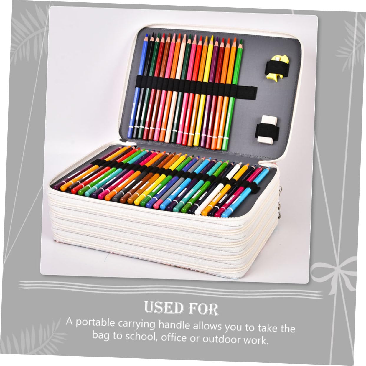 Astuccio Scuola Grande Capacità 252 Scomparti Beige Maniglia | Pu Poliestere, Chiusura a Zip e Formato Portatile per Disegno, Decorazioni Scuola