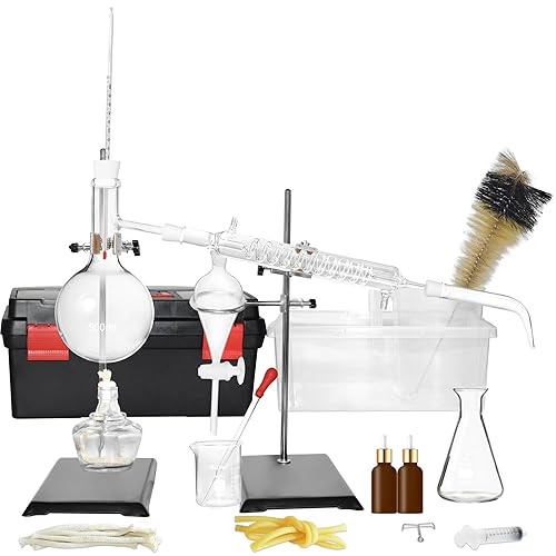 Destilador casero Destilación para hacer tu propio aceite esencial, Moonshine, Kit de cristalería de laboratorio de química de alcohol, destilación