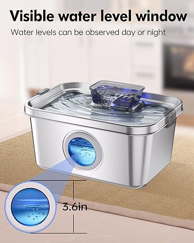 Miniatura 8 de Fuente de agua para perros de 2 galones, fuente de agua de acero inoxidable para perros grandes, múltiples gatos, fuente de agua para mascotas con