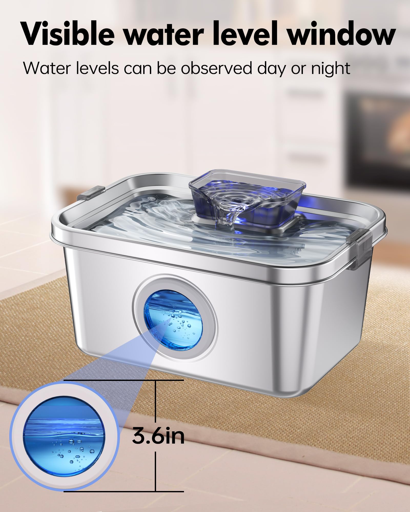 Dog Water Fountain 2 Gal, Stainless Steel Dog Water Fountain for Large Dogs Multi-Cats, Pet Water Fountain with Big Window, Super-Quiet Pump, Indoor Automatic Dog Water Bowl Dispenser Fountain Filters - image 8