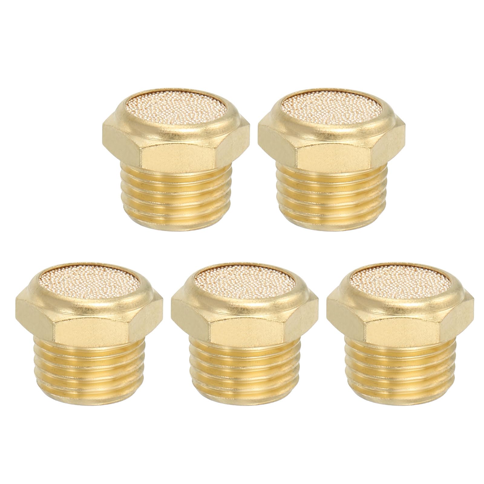 PATIKIL Marmitta Pneumatico In Ottone 1/4" NPT 5 Pezzi Filtro Ventilazione Aria Sinterizzato Piatto Raccordi Valvola Solenoide Riduttore Rumore