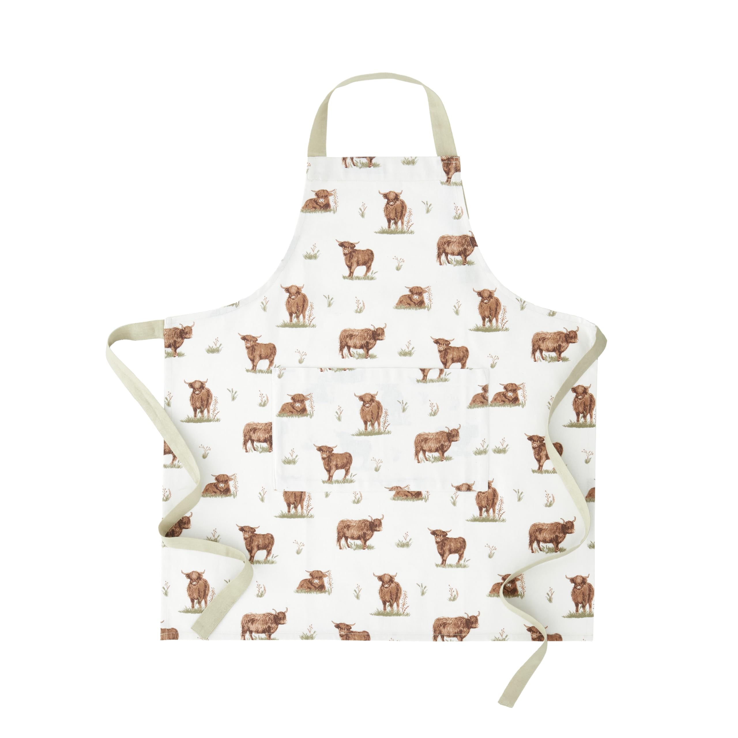 Catherine Lansfield  Angus Highland Cow Cotton Kitchen Adult Apron - Natural - 70x80cm