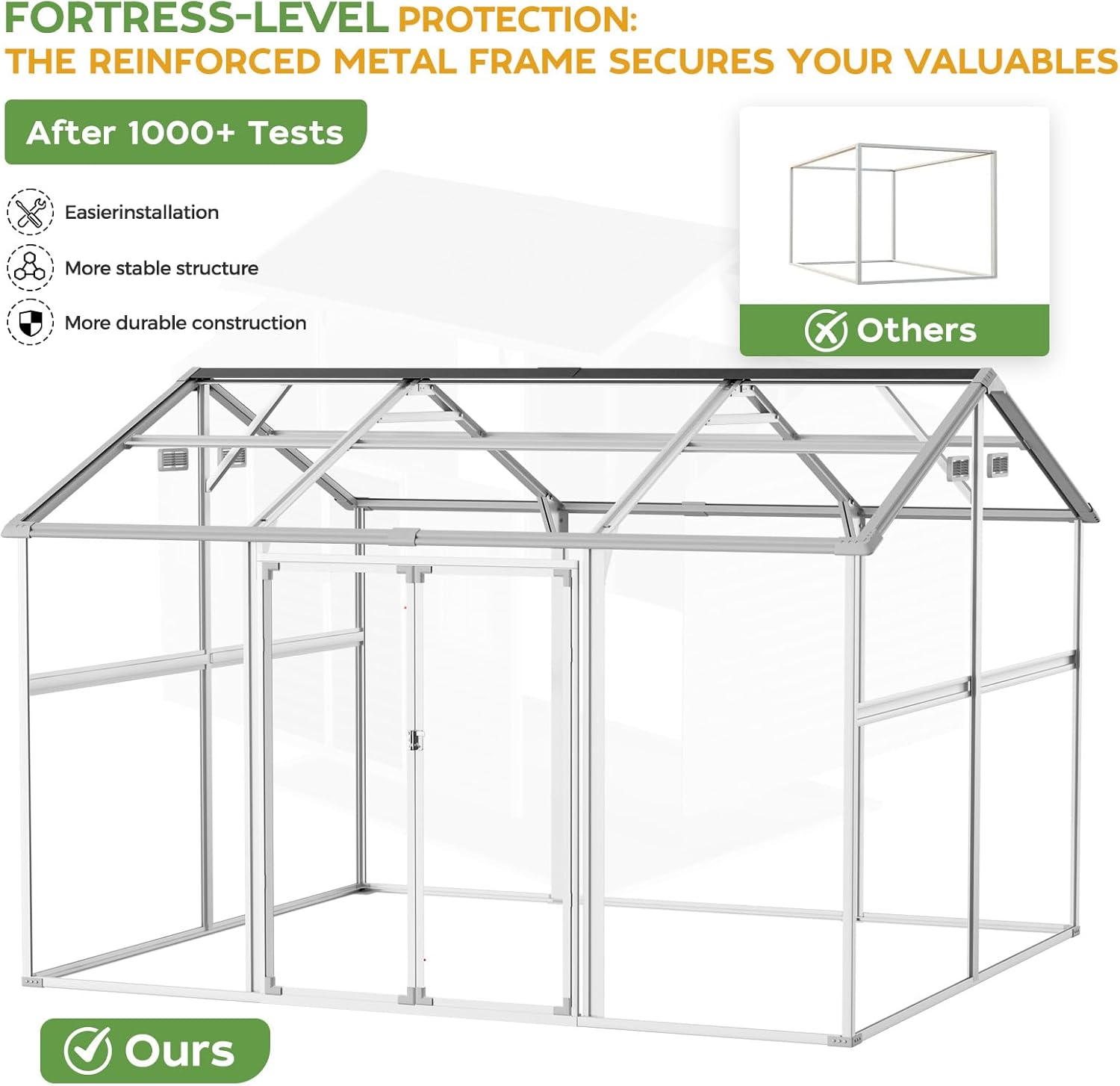 10x12 FT Large Resin Plastic Shed with Floor, Heavy-Duty 21-Gauge Reinforced Steel Frame, 16mm Ultra-Thick Panels, Estate-Size Storage Sheds with 2 Awning Windows for Tractors & Patio Furniture