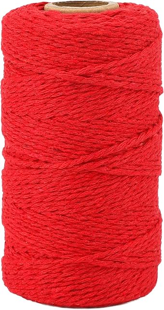 G2PLUS Red Cotton String Twine, 100M Gift Wrapping Bakers String, 2MM Handicrafts Decorative Cord Twine for DIY Gift Decorations