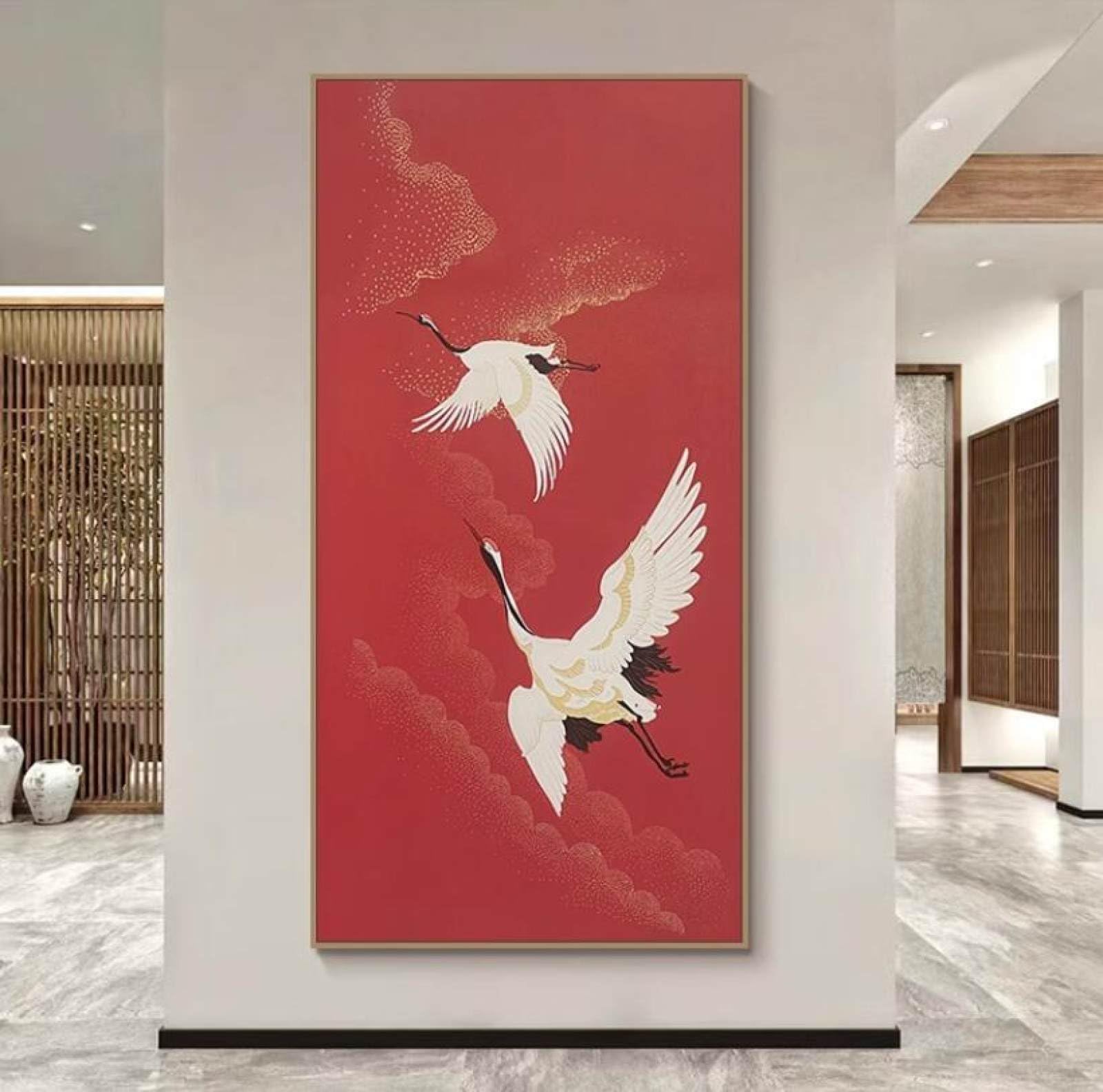 Peinture de grue peinte à la main pour apporter harmonie au salon