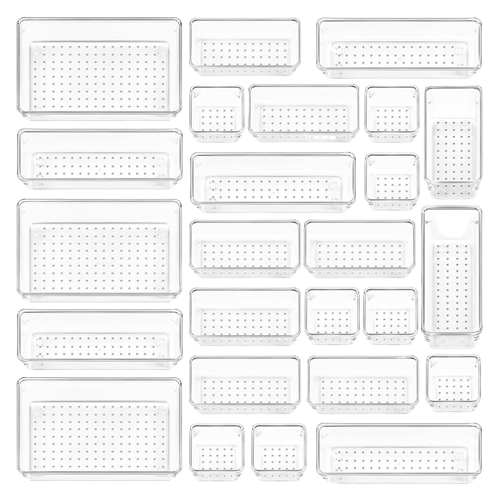 Organizzatore Per Cassetti Contenitori Divisori Organizzatori Trasparenti | 25 Pezzi Divisori Contenitori per Utensili Cucina Gioielli Dispensa Comò Ufficio