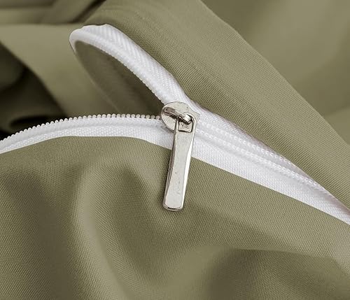 Miniatura 5 de Juego de funda de edredón tamaño Queen de 3 piezas, suave y cómoda, juego de ropa de cama de microfibra minimalista verde oliva con lazos de