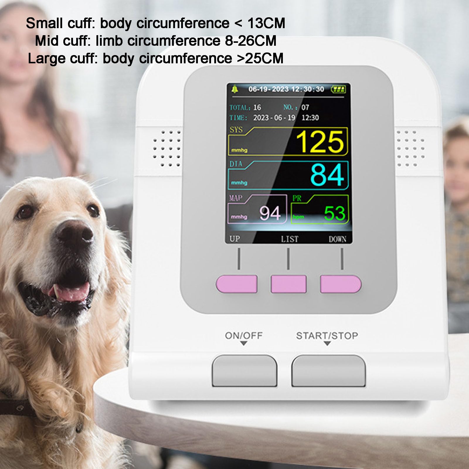 Equipement de Soins vétérinaires, Brassard de tensiomètre numérique pour Animaux, Soins pour Chiens/Chats/Animaux, 3 Modes, 3 brassards, sphygmomanomètre électronique.