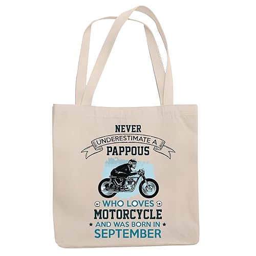 Motorcycle Loving DADA Born in OCTOBER Perfect Gift Idea Natural White Multicolor Canvas Tote Bag
