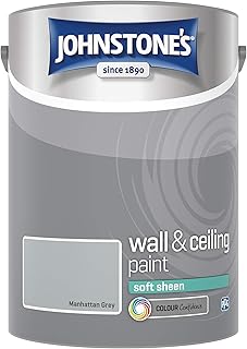 Johnstone\'s - Wall and Ceiling Paint Soft Sheen - Interior Paint - Satin Finish - Suitable for Interior Walls and Ceilings - Manhattan Grey - 5 L