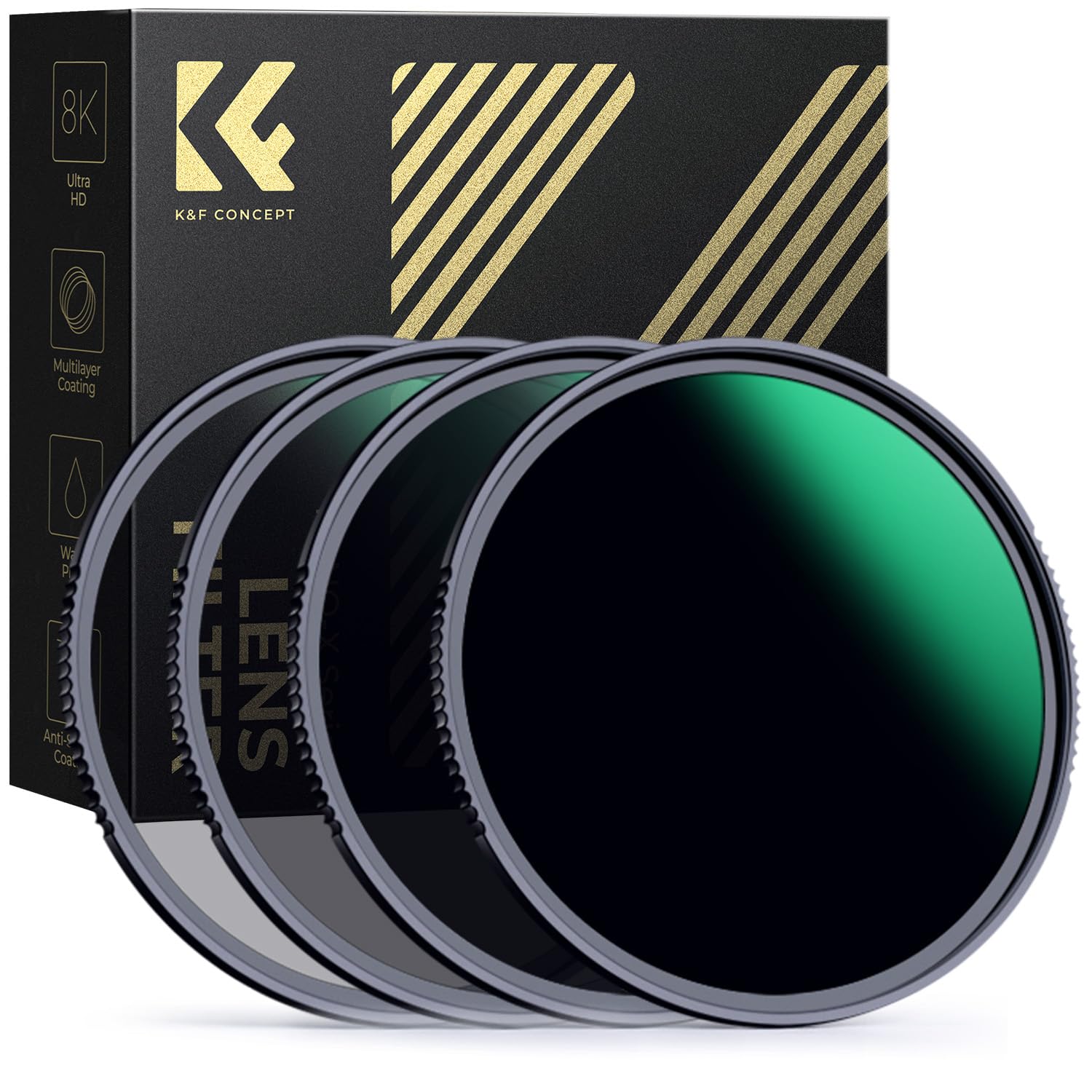 K&F CONCEPT Kit de Filtres Densité Neutre 55mm ND4 ND8 ND64 ND1000 Haute-définition Résistant à l'eau Anti-Rayures Antiréfléchissante pour Objectif Appareil Photo Reflex Numérique