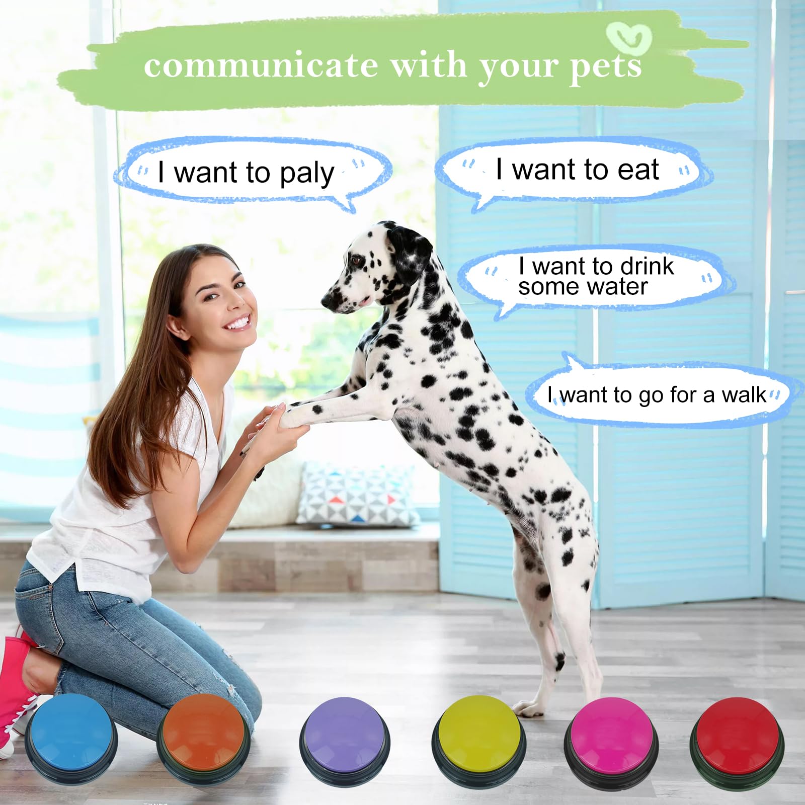Gelabur Juego de 6 botones de comunicación para perros, botones grabables por voz para aula, juego de botones de conversación para entrenamiento de perros, herramientas de botones de conversación