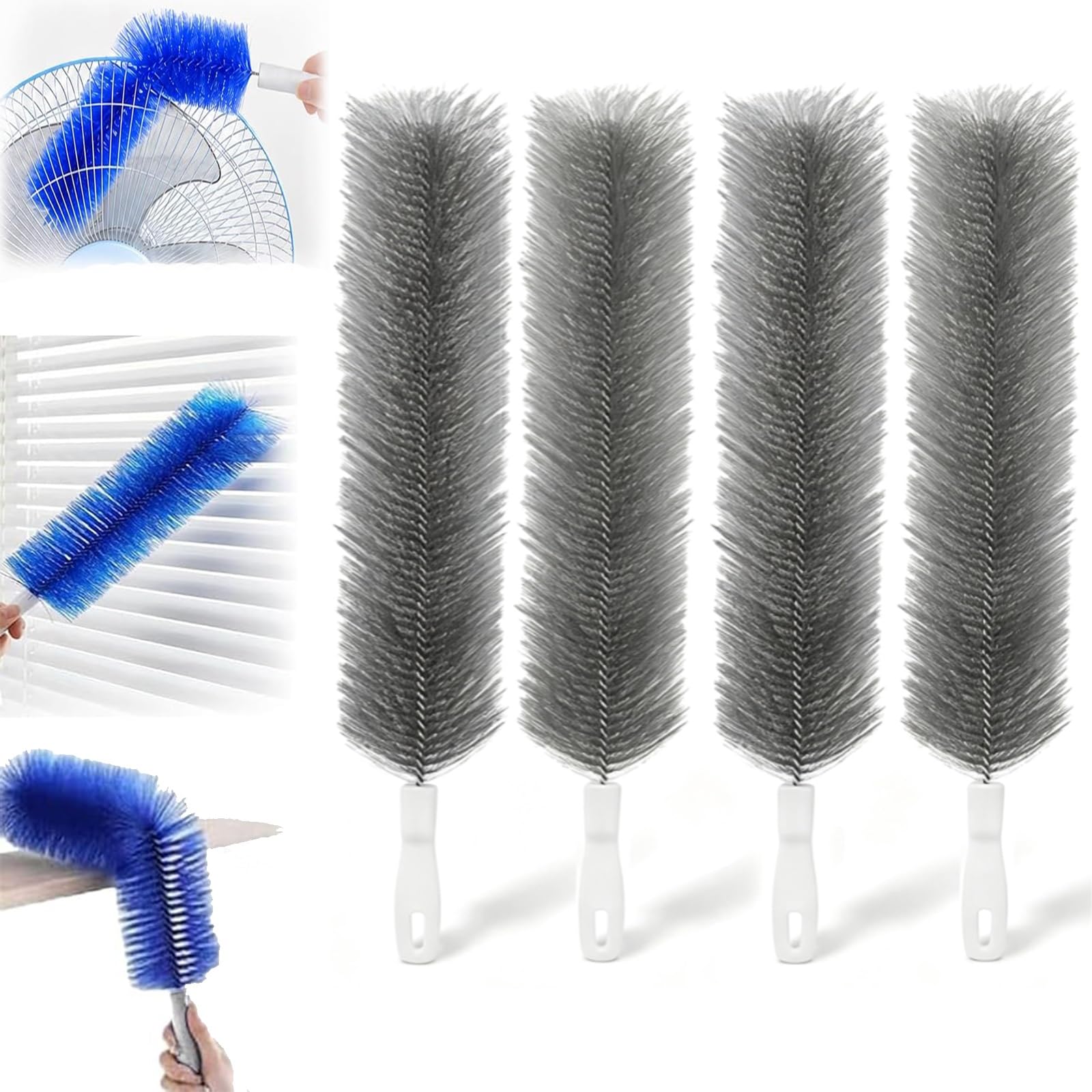 Bendable Microfiber Head, Reusable Dust Remover for Ceiling Fan, Washable Fan Cleaning Brush for Air Conditioning, Blinds and Car Vent(Grey,4pcs)