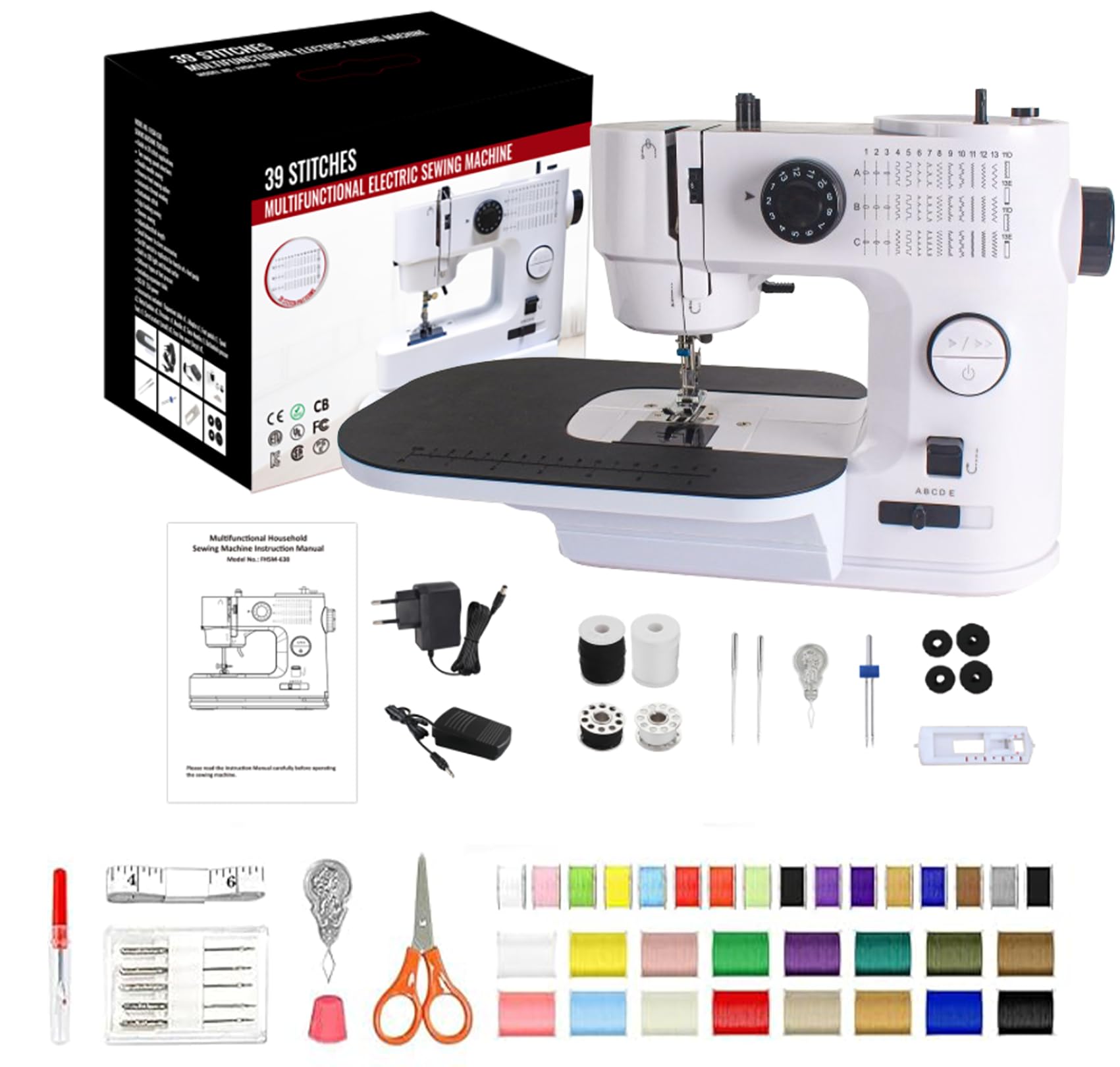Sewing Machine with Extension Table, 39Stitch Patterns Built-In,withAccessory Kit, LED Light 2-Speed Foot Pedal, Sewing Machine for Beginners Great