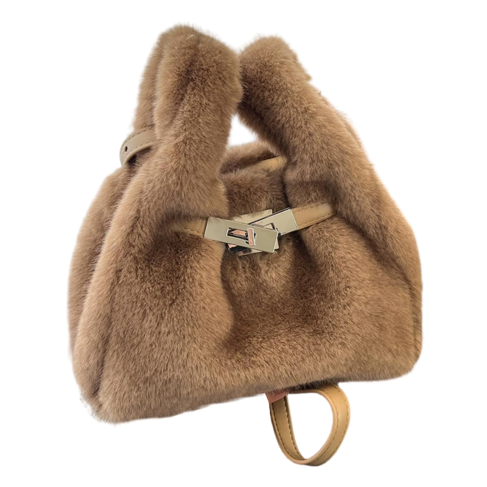 Sac en fourrure de luxe kaki chic avec sangle réglable - 8