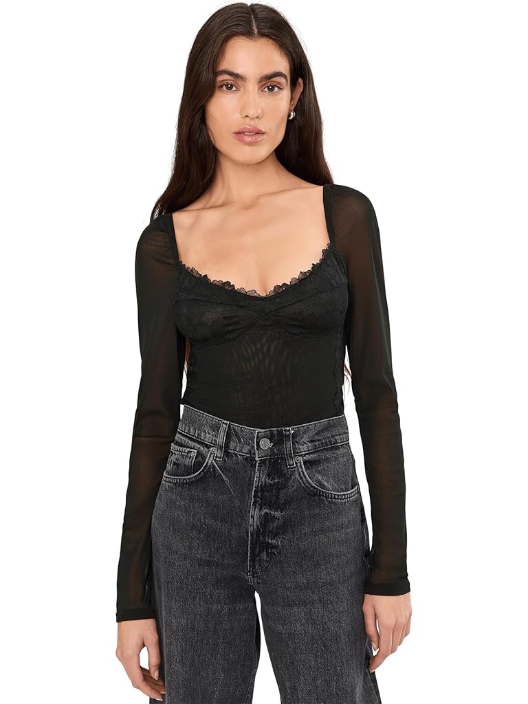 Black Free People Suddenly Fine Bodysuit