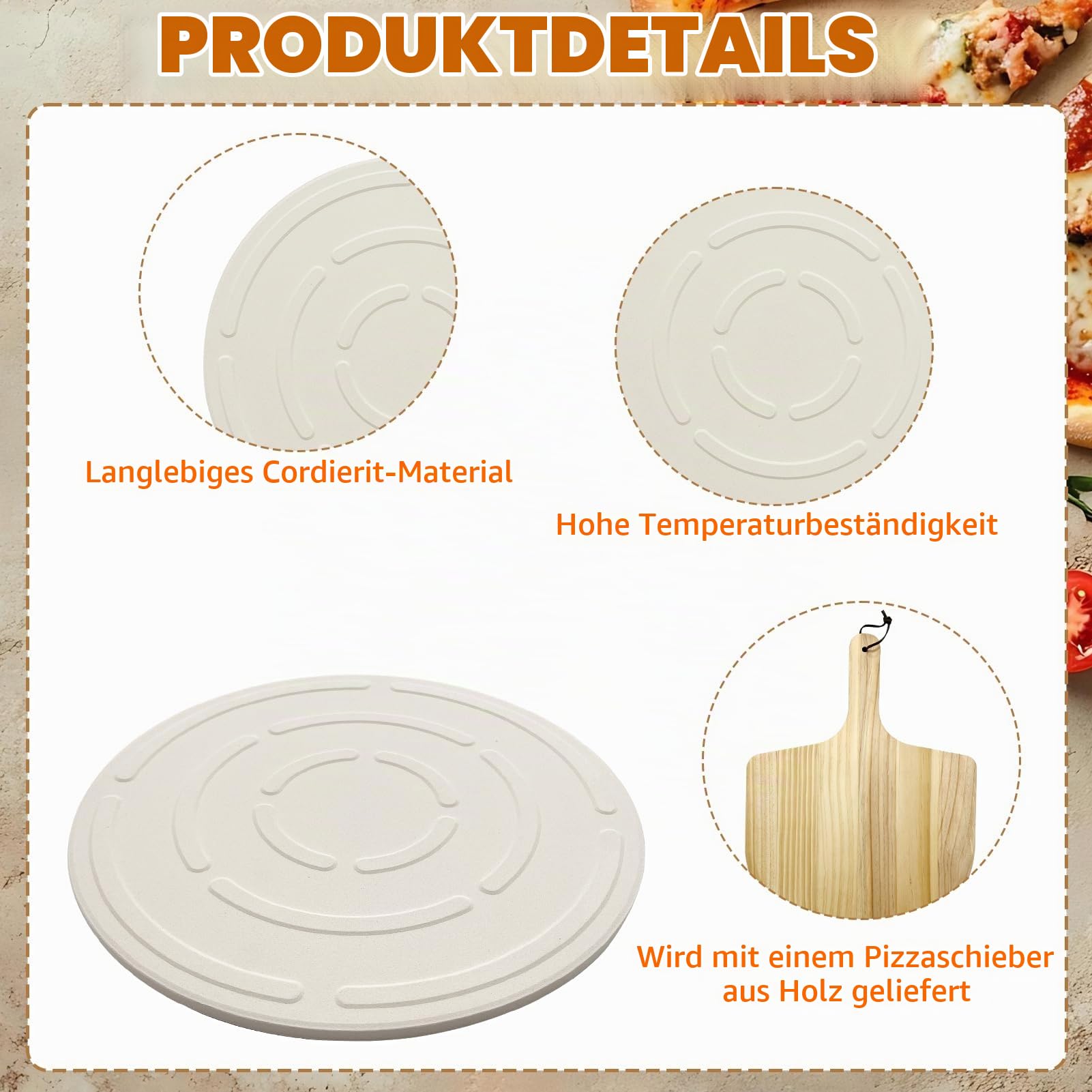 30x30cm Pizzastein für Backofen & Gasgrill Pizzaschieber ausgezeichnet Backofenstein Pizza Stein Für knusprigen Boden & saftigen Belag