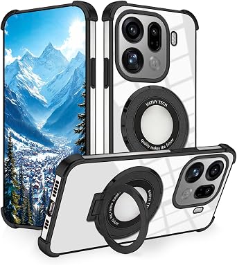 for Oppo Find X9 Pro Case with Ring Stand, Silicone Shockproof Phone Case for Oppo Find X9 Pro Clear Slim Luxury Cute Plating Protective Cover Black