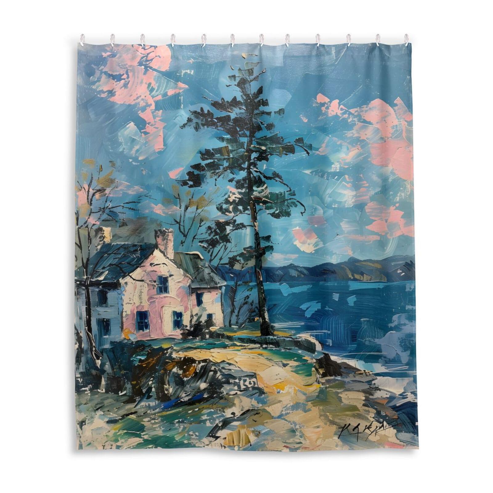 DUOBU Rural Scene Oil Painting Shower Curtain Washable Waterproof Fabric Bath Curtain 60x72Inch Shower Curtains with Hooks for Bathroom Decor