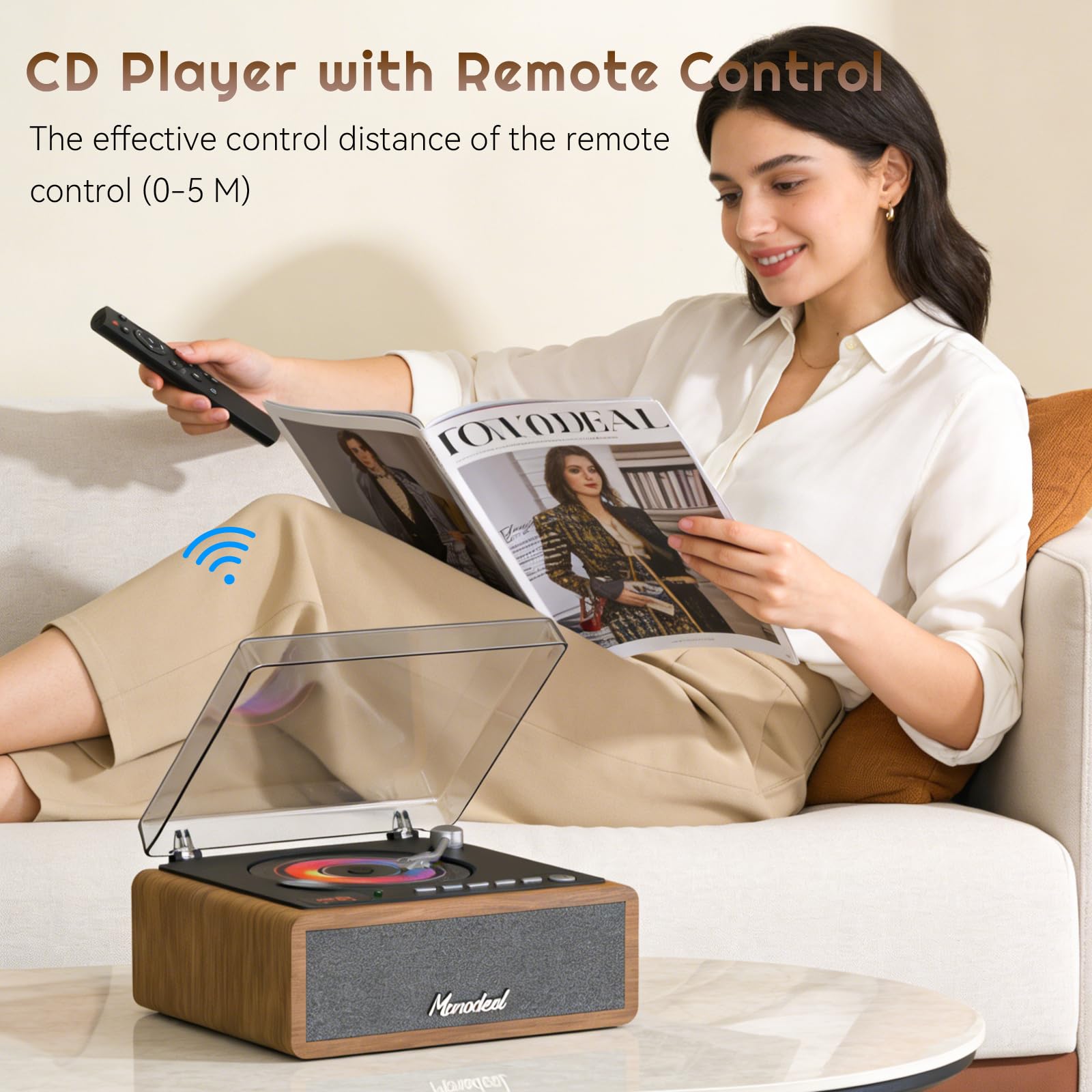 MONODEAl Retro CD Player Bluetooth mit Holz Case, HiFi Bass Boost | Wiederaufladbar Discman mit Fernbedienung und Sleep Timer, CD Player Tragbar mit USB/AUX Wiedergabe