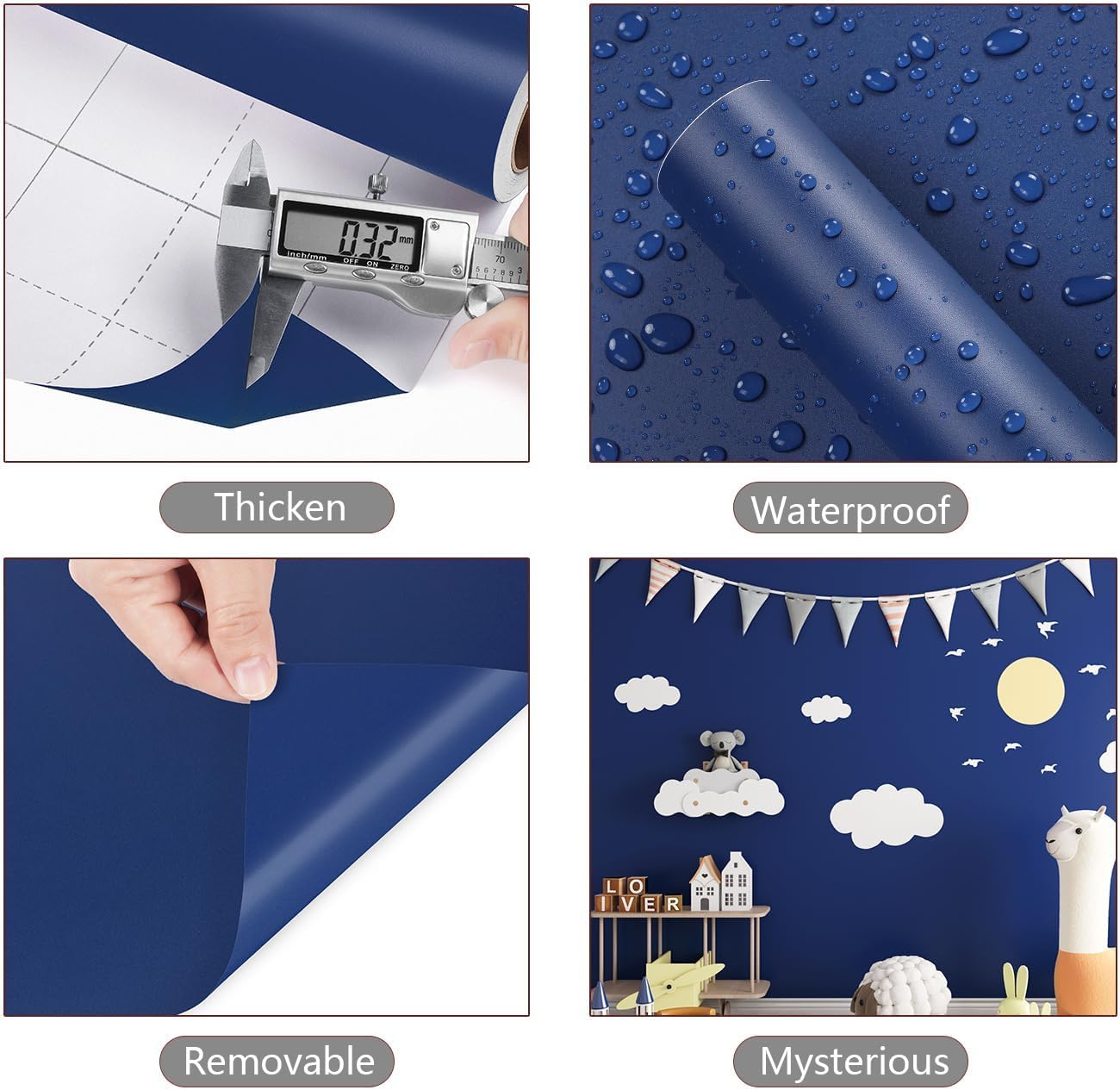 YENHOME 30"X118" Blue Contact Paper Peel and Stick Wallpaper Blue Wallpaper for Bedroom Bathroom Kitchen Vinyl Wrap for Cabinets Removable Renter Friendly Wall Paper Matte Waterproof & Removable