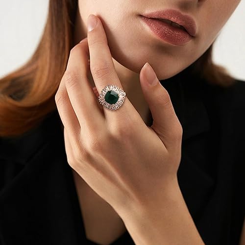 Miniatura 2 de Jean Beau Anillo ajustable de diamantes de imitación dorados para mujer, anillos apilables de circonita cúbica de cristal grande, para graduación