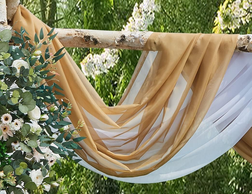 LinenZone Gold Window Scarf in 288 Inch Size. (Amazing 55 x 288, Gold) | Use Window Valance Scarves as Canopy Bed or Backdrop Curtains, Curtain Scarf, Wedding Draping or Sheer Fabric for Draping.