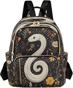 Womens Quilted Backpack Purse White_snake Flowers Fashion Backpacks Casual Rucksack, Medium