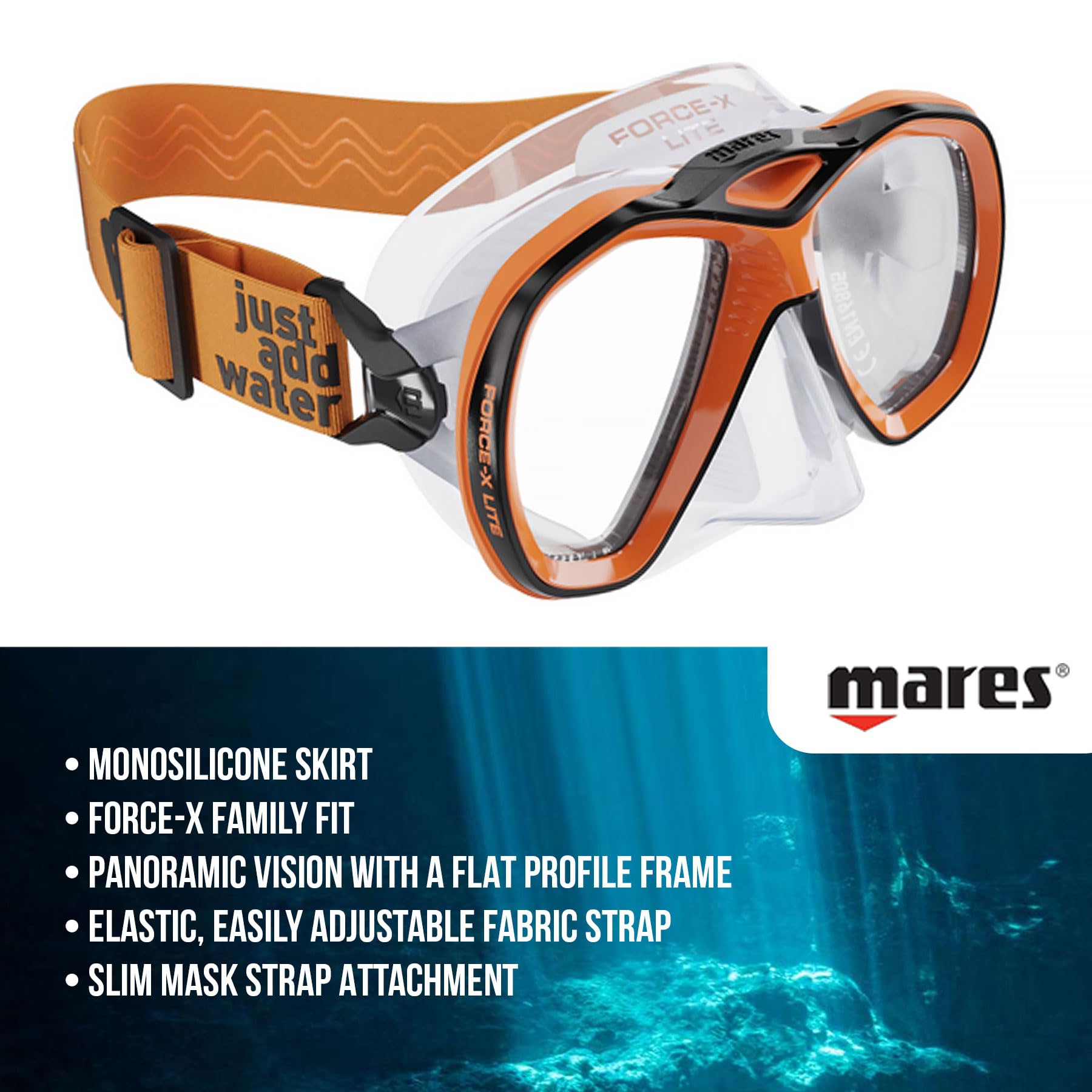Mares Force X Lite Máscara de Submarinismo (bucear), Negro, Mono Silicona (Trasp/Naranja)