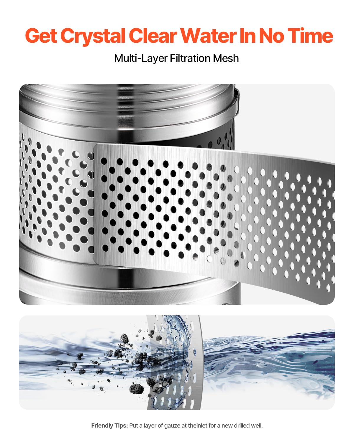 VEVOR Tiefbrunnenpumpe, 550 W Ausgangsleistung, 65 L/min Durchfluss, 64 m Förderhöhe, mit 20 m Kabel, externer Steuerkasten, Edelstahl-Wasserpumpe, für industrielle Bewässerung und Heimgebrauch, IP68