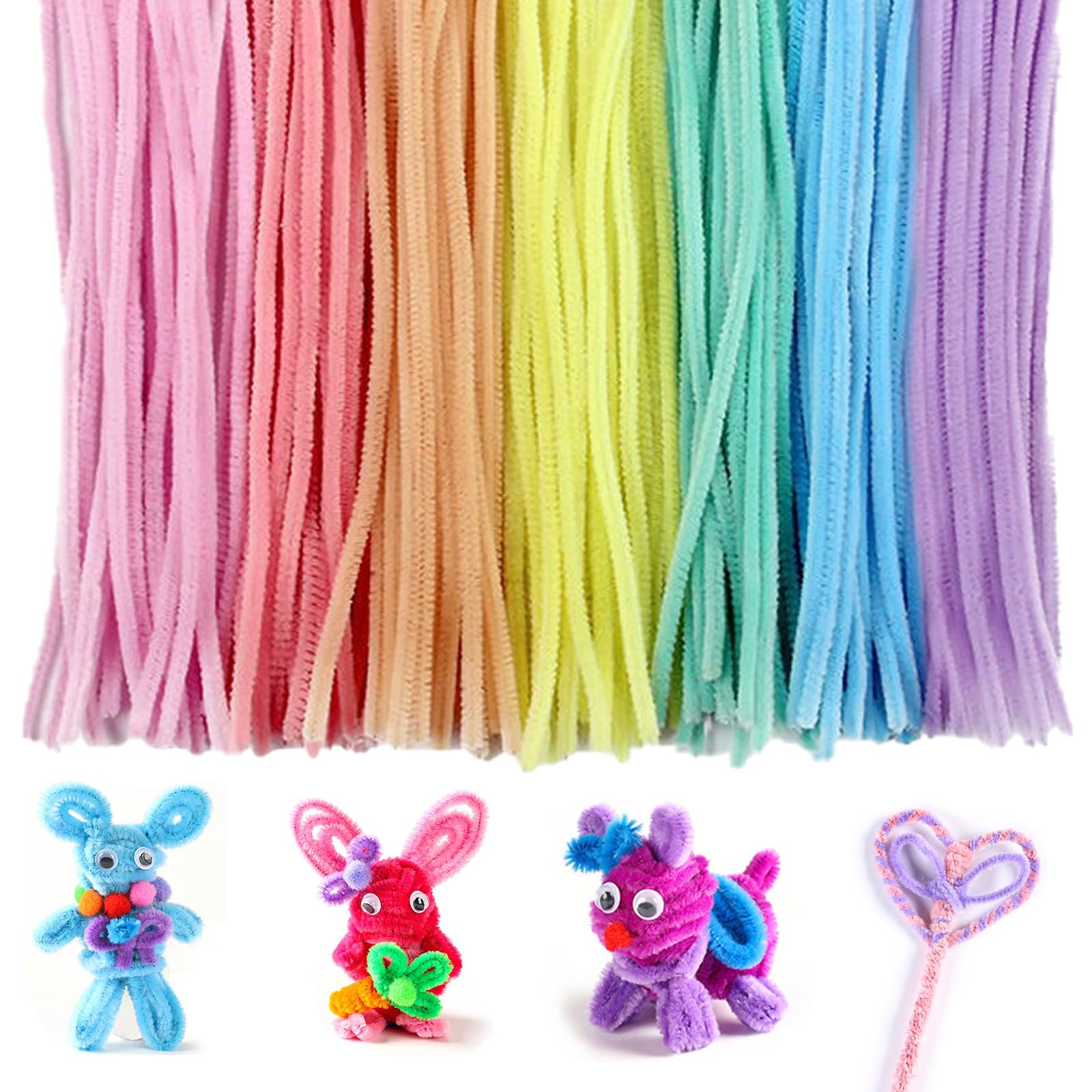 MIYUANNGKJ 300 Skt Pfeifenputzer Bunt zum Basteln 7 Farben Pfeifenreiniger Biegeplüsch Basteldraht 30 cm Pfeifenreiniger Chenilledraht Pfeiffendraht für Kreative DIY-Projekte und Basteldeko für Kinder