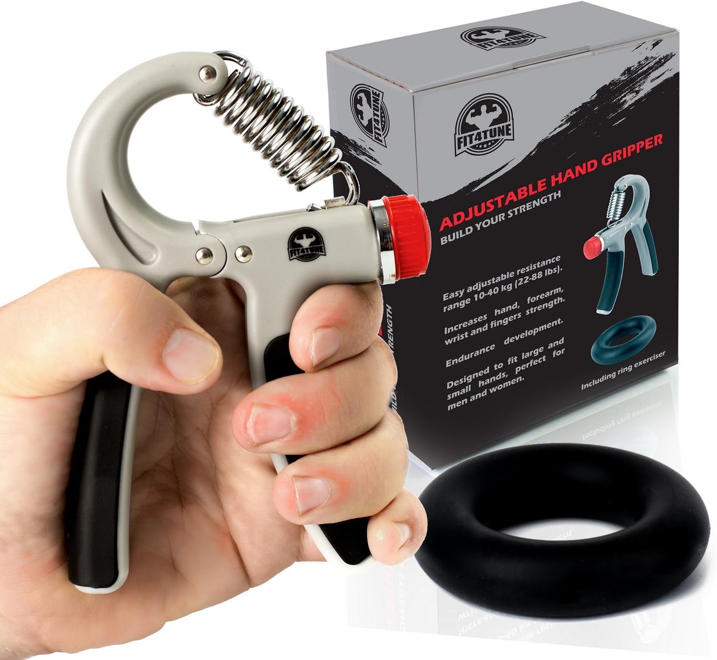 FIT4TUNE Adjustable Hand Gripper Ring Exerciser & Ebook Set