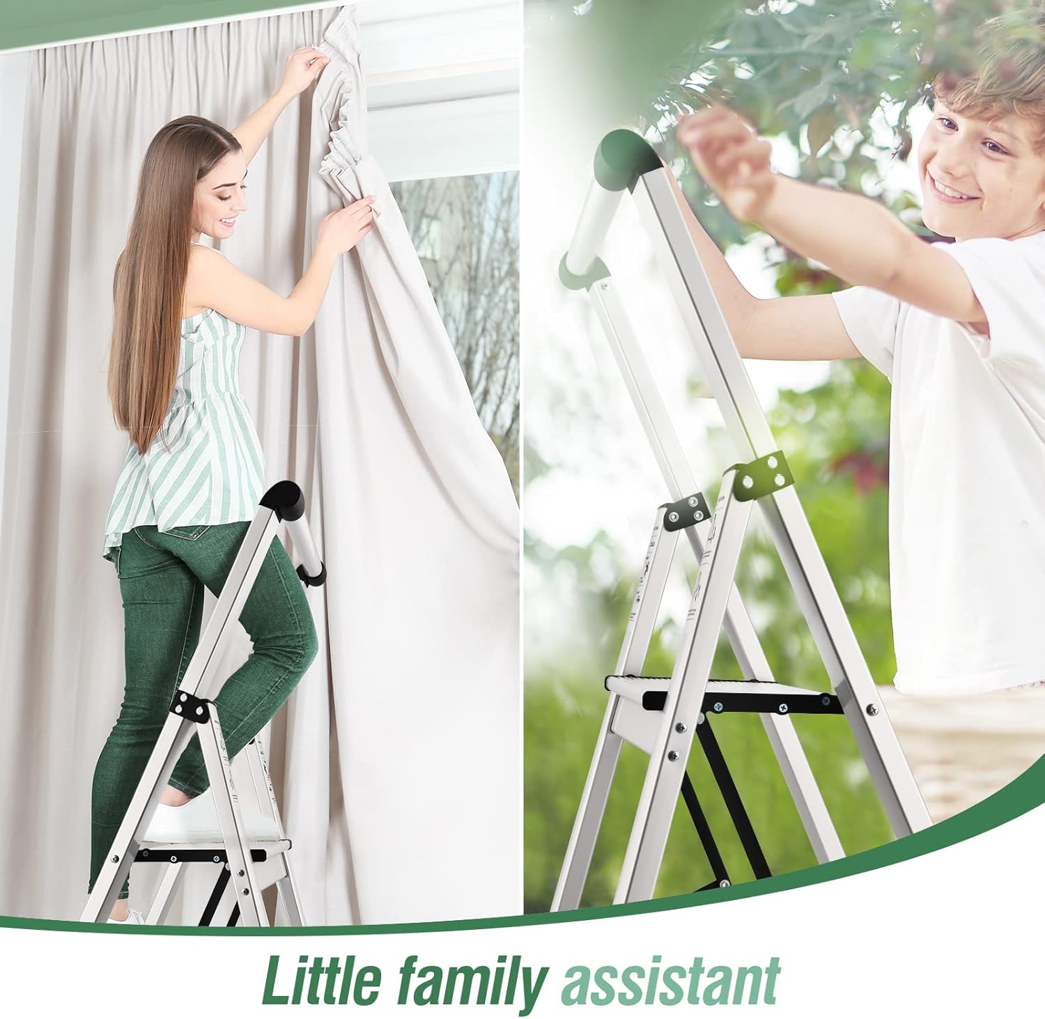 HBTower 5 Step Ladder, Aluminum Ladder with Handrails, Folding Step Stool for Adults, 330LBS Capacity Sturdy& Portable Ladder for Home Kitchen Library Office, Sliver