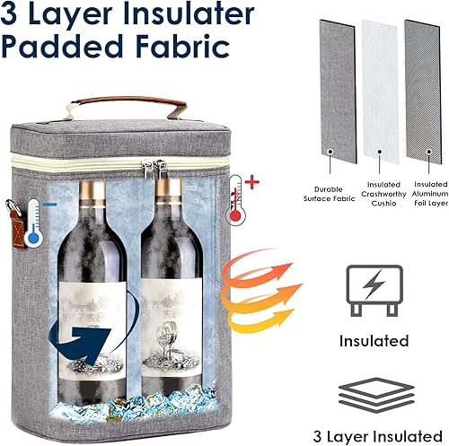 Miniatura 4 de Bolsa de vino para 4 botellas, lona encerada aislada acolchada para viajes, fiestas, playa, deshierbe, el mejor regalo para los amantes del vino,