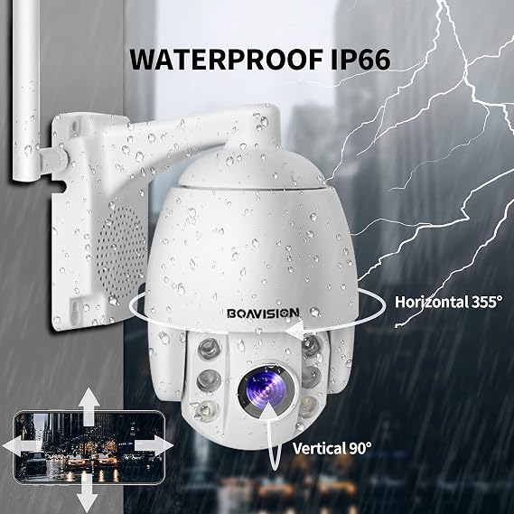 BOAVISION PTZ Camera، Mini PTZ Speed Dome WiFi IP Camera 1080P Outdoor 4mm Fixed Lens Wireless Camera IR 196FT Two Way Audio